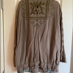 Free People Brown Jacket with Embroidery on Back